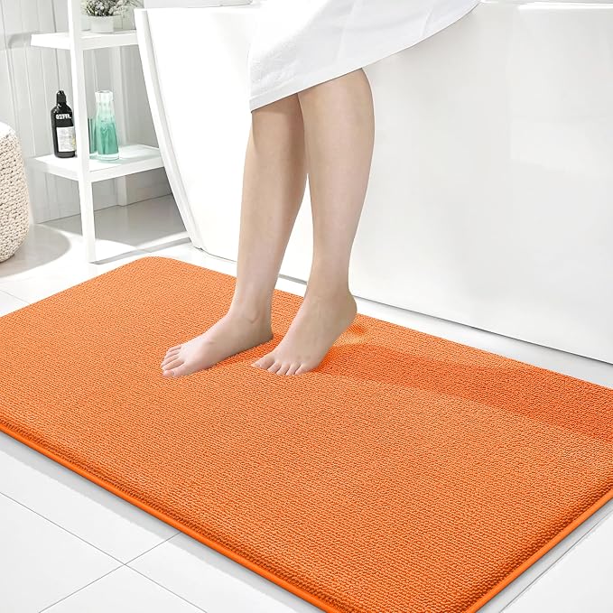 OLANLY Thick Memory Foam Bathroom Runner Rugs 44x24, Extra Soft Absorbent Long Bath Rug, Quick Dry Bath Mat, Non-Slip, Machine Washable Mat for Bathroom, Tub and Shower, Home Decor Accessories, Orange