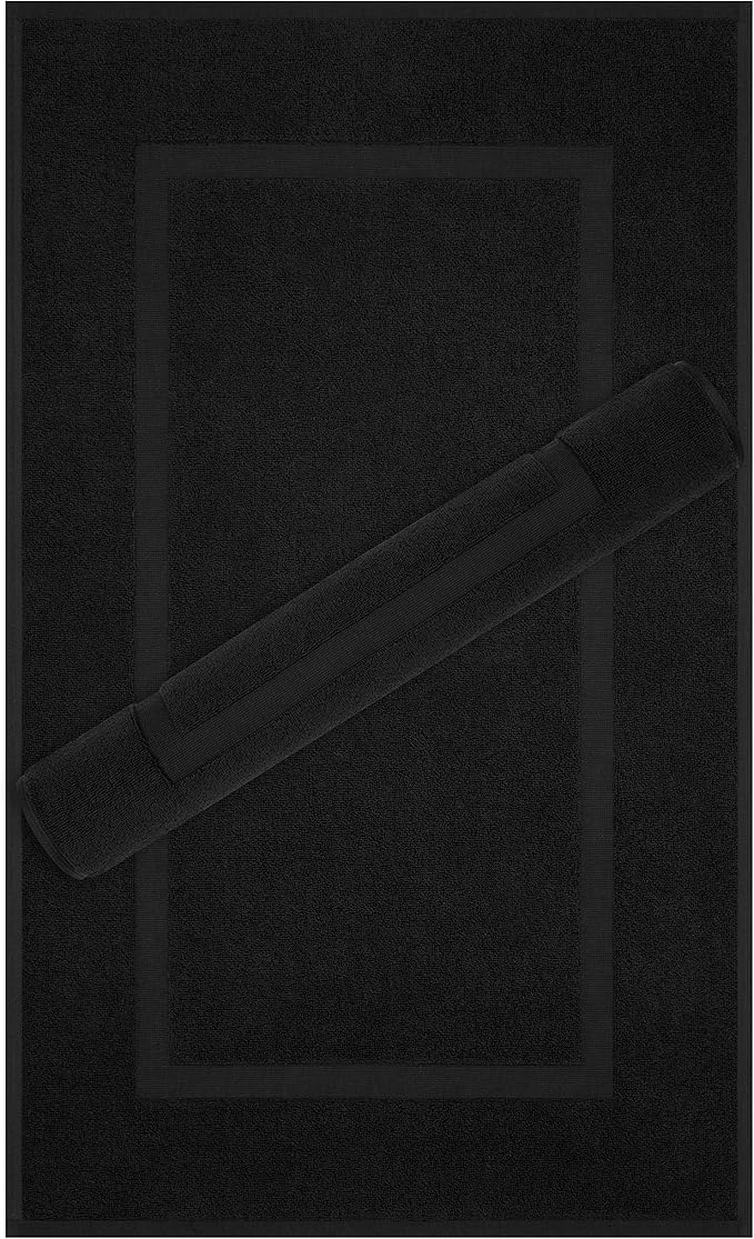 Cotton Paradise 100% Cotton Turkish Bathmat Set, Soft Absorbent Quick Dry, 2 Piece 20x34 Bathmat Floor Set, Coal Black