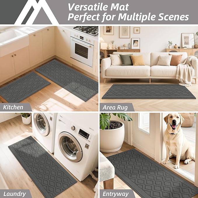 COSY HOMEER-Kitchen-Rugs-Non-Slip-Washable 24"x60" Absorbent Kitchen Runner Rugs Polypropylene Kitchen Mats for Floor,Sink Mat,Hallway,Laundry,Grey