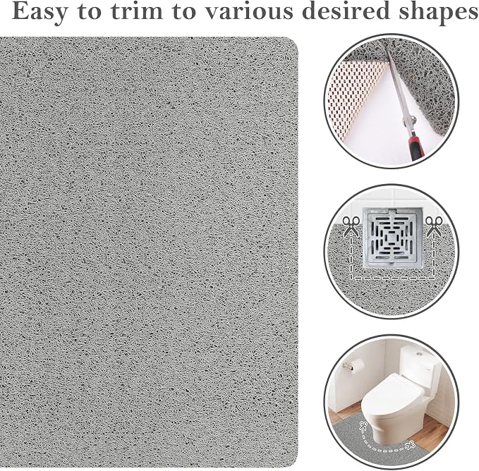 Shower Mat Bathtub Mat Non-Slip,24x24 inch, Soft Tub Mat with Drain,PVC Loofah Bath Mat (Phthalate Free) for Tub and Bathroom,Quick Drying,Grey