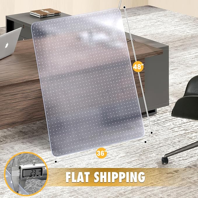 BesWin Office Chair Mat for Carpet, 36" x 48" Heavy Duty Hard Material Computer Chair Mat, Slip Resistant Under Desk Carpeted Floor Protector Mat for Office Chair, Smooth Glide, Ship Flat