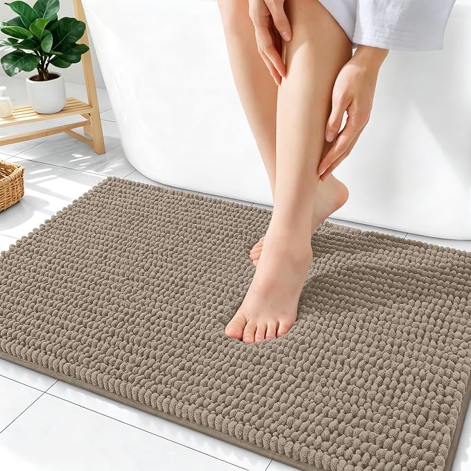 OLANLY Thick Bathroom Rugs 36x24, Extra Soft Absorbent Chenille Bath Rugs, Rubber Backing, Machine Wash Dry, Bath Mats for Bathroom Floor, Tub and Shower, Home Decor Accessories, Warm Taupe