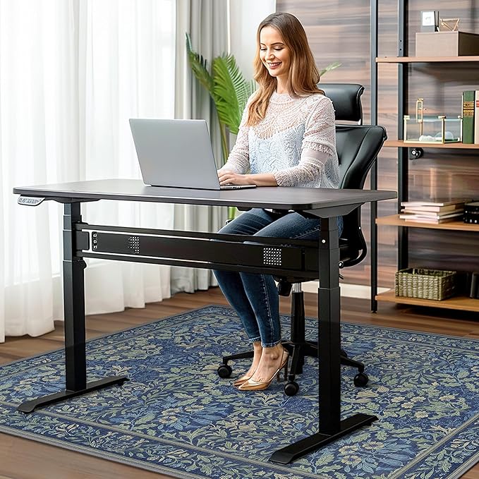 36"x48" Office Chair Mat for Hardwood Tile Floor, Under Desk Carpet Protector for Rolling Computer Chair Mat, Machine Washable Area Rug, Anti-Slip 1/5" Thick Low Pile Thin Vinyl Floor Mat, Dark Blue