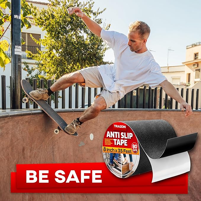 Grip Tape - Heavy Duty Anti Slip Tape for Stairs Outdoor/Indoor Waterproof 8Inch x 35Ft Safety Non Skid Roll for Stair Steps Ramp Traction Tread Staircases Grips Adhesive Non Slip Strips Walk Black