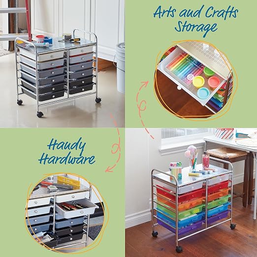 ECR4Kids 12-Drawer Value Mobile Storage Utility Cart, Craft Organizer, Grey Ombre