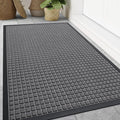 Smiry Front Door Mat Outside Entrance, Heavy Duty Natural Rubber Doormat, Non Slip, Trap Dirt and Moisture, Easy Clean, Low Profile Welcome Floor Mats for Indoor Outdoor Entry, 47x32 Inch, Grey