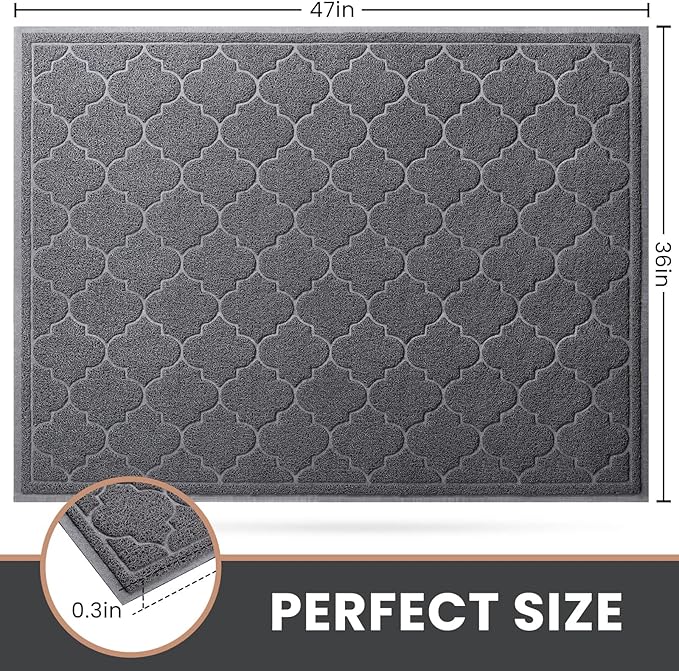 LuxStep Door Mat Large 36X47 Inch Indoor Outdoor Doormat, Non-Slip Low-Profile Design Floor Mat, Front Door Welcome Mat for Entryway,Patio,Garage, Grey