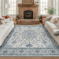 RELEANY Area Rugs Square 8ft Washable Non-Slip, Floral Vintage Distress Medallion Carpet for Living Room Bedroom Dining Room, Light Blue Navy Gray White