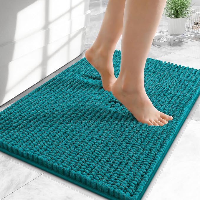 OLANLY Thick Small Bathroom Rugs 24x16, Extra Soft Absorbent Chenille Bath Rugs, Rubber Backing, Machine Wash Dry, Bath Mats for Bathroom Floor, Tub and Shower, Home Decor Accessories, Deep Lake
