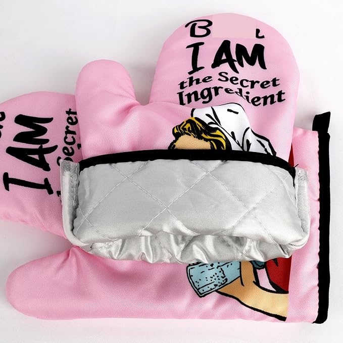 Funny Oven Mitts and Pot Holders Sets Cooking BBQ Non-Slip Quilting Grill Mitts Heat Resistant Housewarming Gifts I Am The Secret Ingredient