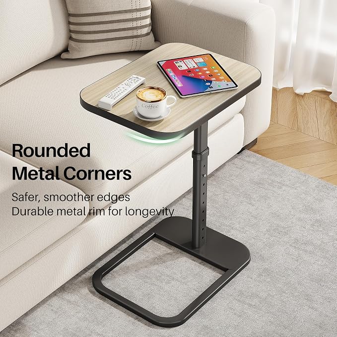 Kitstorack Upgraded TV Tray Table with Panel Lock, Adjustable Height & 90° Flip-Over Design, Sofa Arm End Side Table for Eating, Dinner, Snack, Laptop, Couch, Bed, Chair or Small Spaces, Gray