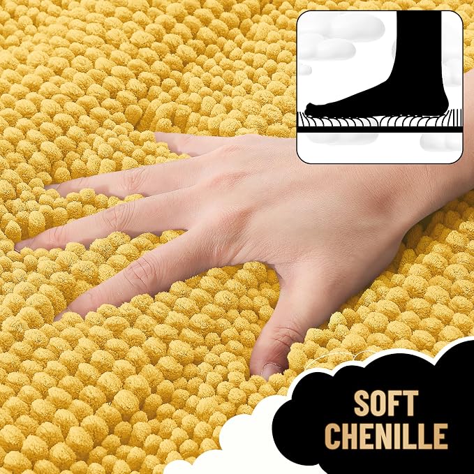 OLANLY Thick Bathroom Runner Rugs 70x24, Absorbent Chenille Striped Bath Rugs, Rubber Backing, Machine Wash Dry, Extra Long Bath Mats for Bathroom Floor, Tub and Shower, Home Decor Accessories, Yellow