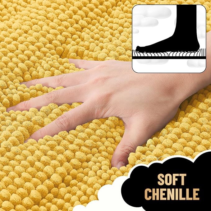 OLANLY Thick Bathroom Runner Rugs 47x24, Extra Absorbent Chenille Striped Bath Rugs, Rubber Backing, Machine Wash Dry, Long Bath Mats for Bathroom Floor, Tub and Shower, Home Decor Accessories, Yellow