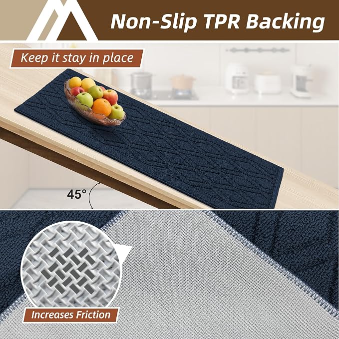 COSY HOMEER Kitchen Rugs 24"x35" Non-Slip Washable Kitchen Mats for Floor Polypropylene Absorbent Kitchen Floor Mat for Kitchen Sink Entryway,Navy Blue