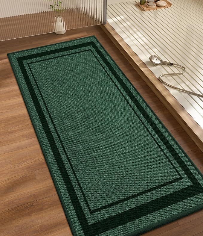 chakme Bathroom Rugs Mat 47x17, Ultra Thin Non Slip Bath Rug Runner Quick Dry Absorbent Bath Mat for Bathroom, (Dark Green, 47"x17")