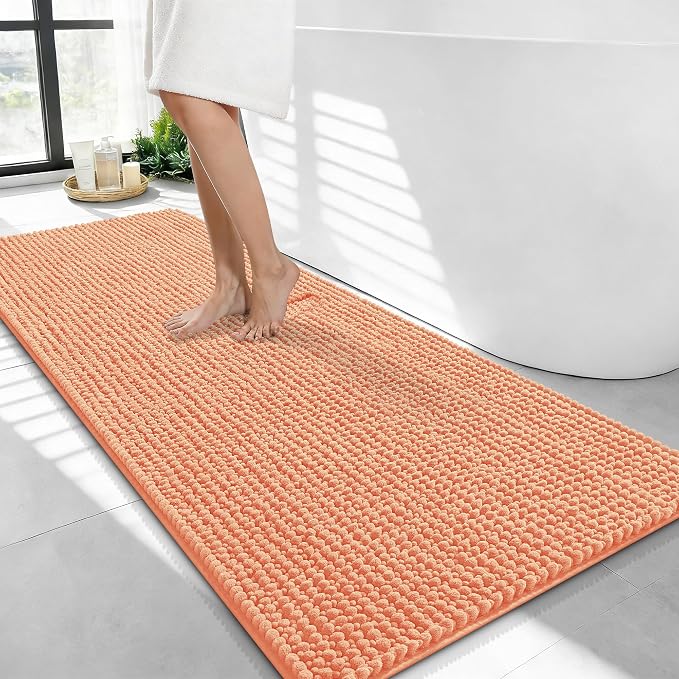 OLANLY Thick Bathroom Runner Rugs 44x24, Extra Soft Absorbent Chenille Bath Rugs, Rubber Backing, Machine Wash Dry, Long Bath Mats for Bathroom Floor, Tub and Shower, Home Decor Accessories, Peach