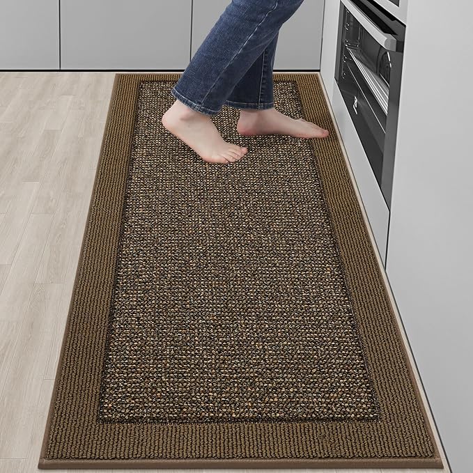 BEQHAUSE Kitchen Runner Rugs 24"x60", Kitchen Rugs Non-Slip Kitchen Mats for Floor, Absorbent and Stain Resistant Kitchen Mats, Machine Washable Rug for Kitchen, Hallway, Laundry & Sink, Brown