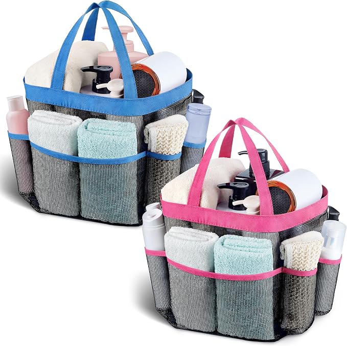 Attmu 2 Pack Mesh Shower Caddy Portable, Quick Dry Hanging Shower Tote Bag for College Dorm Room Essentials, Large Capacity Shower Caddy Dorm for Bathroom Gym Swimming