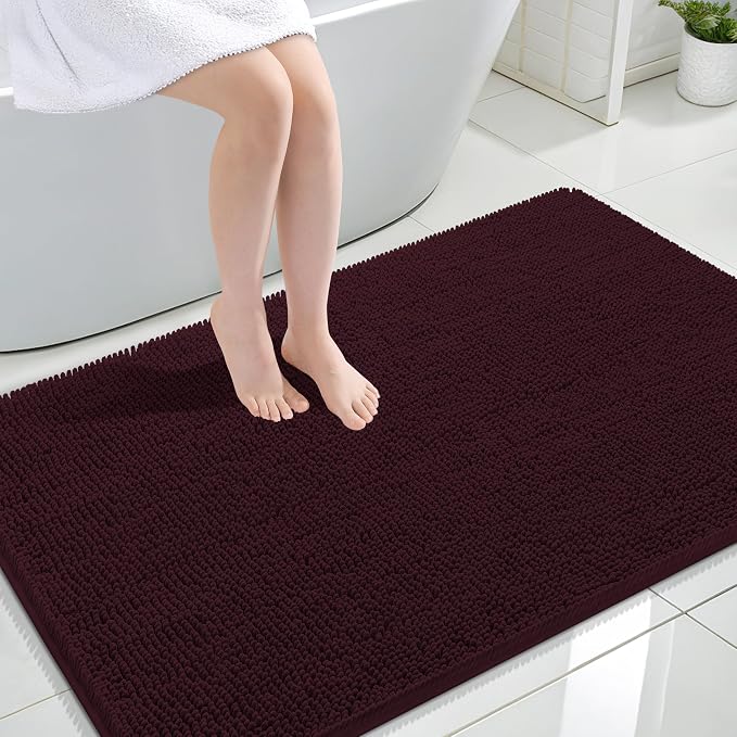 OLANLY Large Bathroom Rugs 44x32, Extra Soft Absorbent Chenille Bath Rugs, Rubber Backing Quick Dry, Machine Washable Bath Mats for Bathroom Floor, Tub and Shower, Home Decor Accessories, Black Cherry