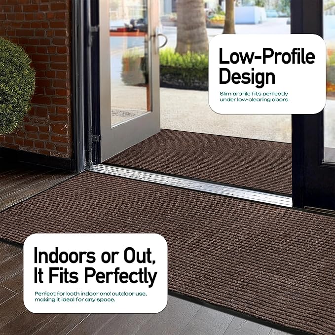 MaxMat® Heavy Duty Entry Floor Mat - Large Commercial, Indoor/Outdoor, Waterproof, Easy to Clean, Low-Profile Door Mat (4 x 6 Feet, Brown, MXM-RIB0046BR)