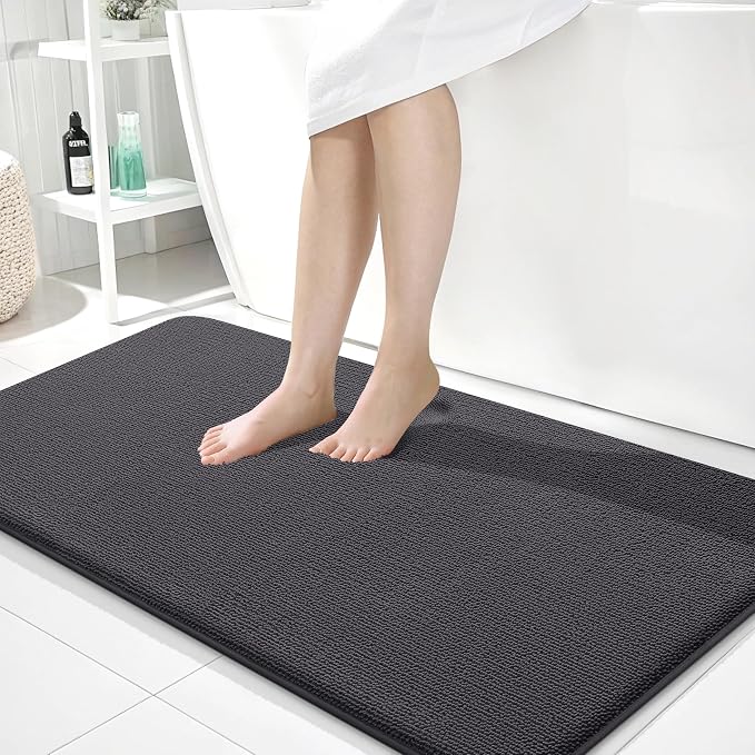 OLANLY Thick Memory Foam Bathroom Runner Rugs 44x24, Extra Soft Absorbent Long Bath Rug, Quick Dry, Non-Slip, Machine Washable Bath Mats for Bathroom, Tub and Shower, Home Decor Accessories, Dark Grey