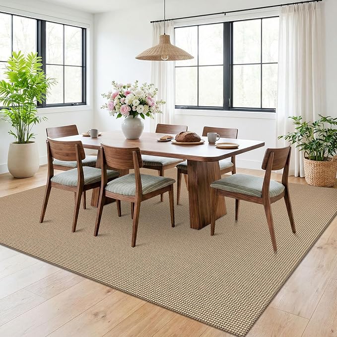 KOZYFLY Washable Area Rug 6x9 ft Rubber Backed Non Slip Rugs for Living Room Braided Cotton Bedroom Rug Woven Office Rugs Indoor Floor Carpets for Dining Bedroom Living Room, Orange Beige/Tan/Brown