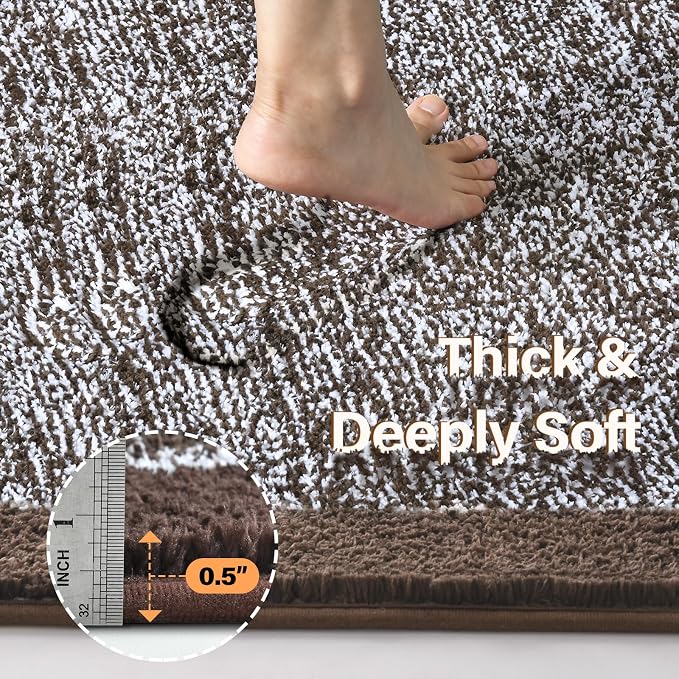 Bathroom Rugs 24x17 Non Slip Washable, Brown Bath Mat for Bathroom Floor Tub, Soft Absorbent Quick Dry Mats for Shower, Bathtub,Home Decor