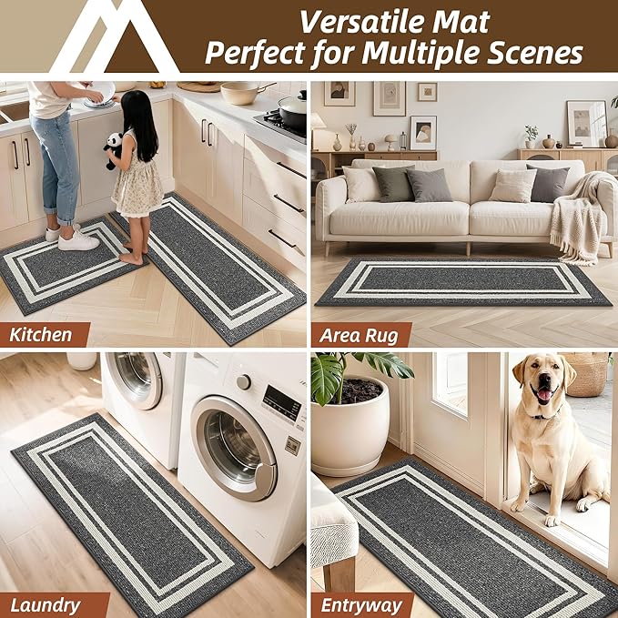 COSY HOMEER Kitchen Rugs Non-Slip 20x30/20x48 Inch Thick Polypropylene Standing Mat for Home Machine Washable, Black Frame