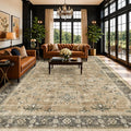 Warm Taupe Sage 9x12 Living Room Rug - Vintage Extra Large Area Rugs for Dining Room Under Table, Washable Low Pile Carpet for Bedroom Under the Bed, Non-Slip Stain & Fade Resistant