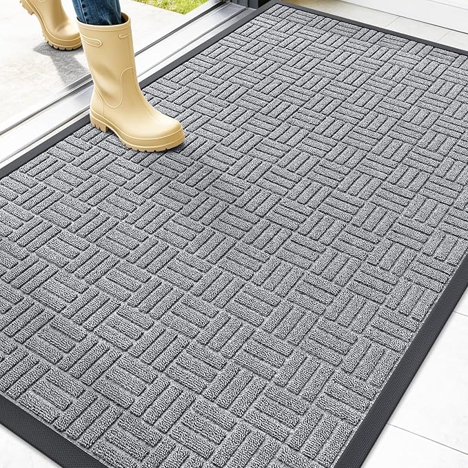 OLANLY Front Door Mat Outside Entrance 47x32, Absorbent, Heavy Duty Sturdy Natural Rubber Doormat Indoor Outdoor, Non-Slip, Stain and Fade Resistant, Low Profile Floor Mat for Entryway, Charcoal Gray