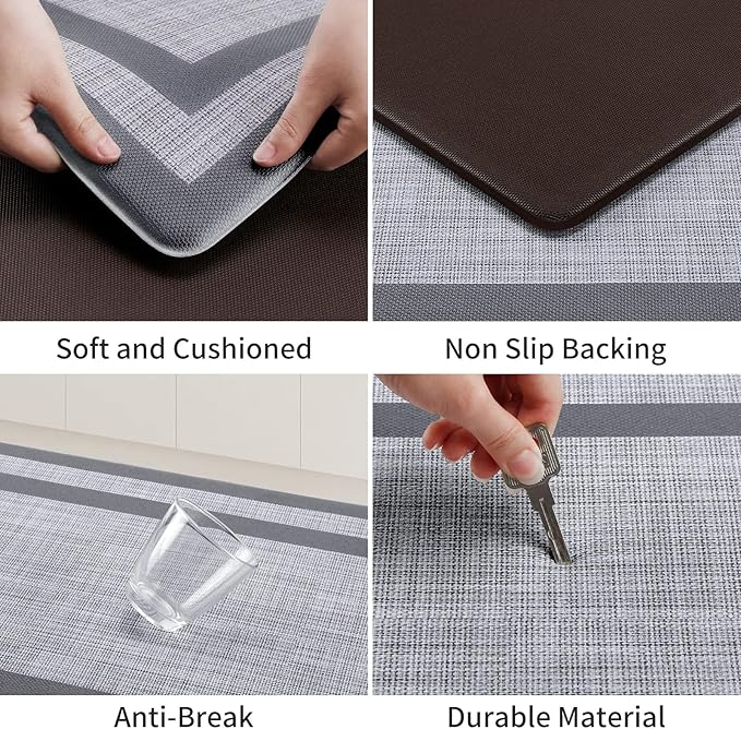 Mattitude Kitchen Mats Set of 2,Cushioned Anti-Fatigue Non-Skid Rug Sets Ergonomic Comfort Standing Mat for Kitchen, Floor, Office, Sink, Laundry, Gray and Gray
