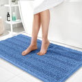 OLANLY Thick Bathroom Runner Rugs 44x24, Extra Absorbent Chenille Striped Bath Rugs, Rubber Backing, Machine Wash, Long Bath Mats for Bathroom, Tub and Shower, Home Decor Accessories, Cornflower Blue