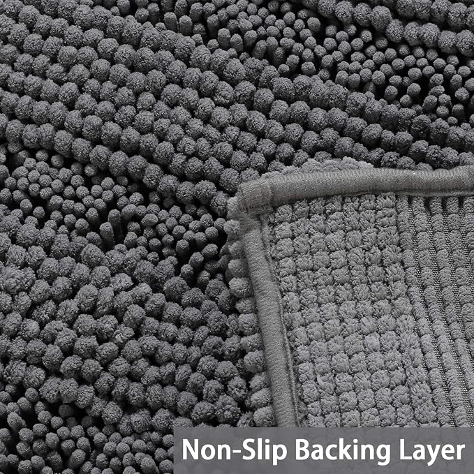 Turquoize Chenille Bathroom Rugs Set Non-Slip Bath Mats for Bathroom Extra Soft and Absorbent Shaggy Bath Mats for Bath Room Floor Indoor Mat for Kitchen/Entryway (20" x 32" and 17" x 24"), Gray