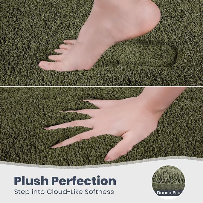 PURRUGS Bathroom Rug Non-Slip Machine Washable 30" x 60", Super Absorbent and Quick Dry Shaggy Microfiber Bath Mat, Extra Soft and Plush Bath Rug for Bathtub, Shower, and Sink, Olive Green