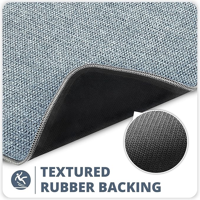Bosap Toilet Rugs U Shaped Bathroom Rug,Machine Washable Non Slip Quick Dry Super Absorbent Ultra Thin Toilet Mats for Bathroom Toilet.Blue,1'8"x2'(20x24inch)