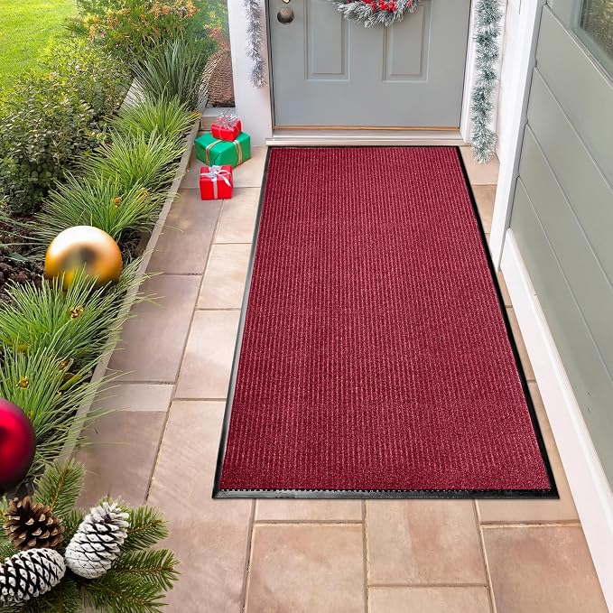 MaxMat® Extra Large Commercial Door Mat, Rubber Border Heavy Duty Door Mat, Waterproof, Low-Profile, Easy to Clean, Rubber Entry Mat. (Red, 2 x 6 Feet)
