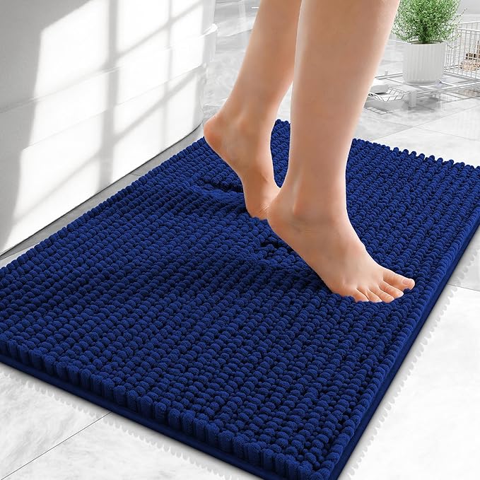 OLANLY Thick Small Bathroom Rugs 24x16, Extra Soft Absorbent Chenille Bath Rugs, Rubber Backing, Machine Wash Dry, Bath Mats for Bathroom Floor, Tub and Shower, Home Decor Accessories, Navy