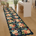 DUKINO 2.6x10 Runner Rug for Hallway, Lightweight Washable Floral Kitchen Rug with Non Shedding, Soft Low Pile & Non Slip Backing Boho Runner for Entryway, Bathroom, Laundry, Bedroom, Navy Blue