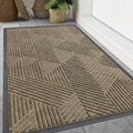 Smiry Front Door Mat Outside Entrance, Heavy Duty Sturdy Natural Rubber Doormat, Trap Dirt and Moisture, Easy Clean Low Profile Mats for Indoor Outdoor Entry, Irregular Triangle (47x32, Camel)