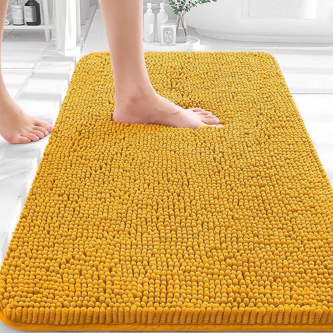OLANLY Bathroom Rugs 32x20, Extra Soft Absorbent Chenille Bath Rugs, Rubber Backing Quick Dry, Machine Washable Bath Mats for Bathroom Floor, Tub and Shower, Home Decor Accessories, Golden Yellow