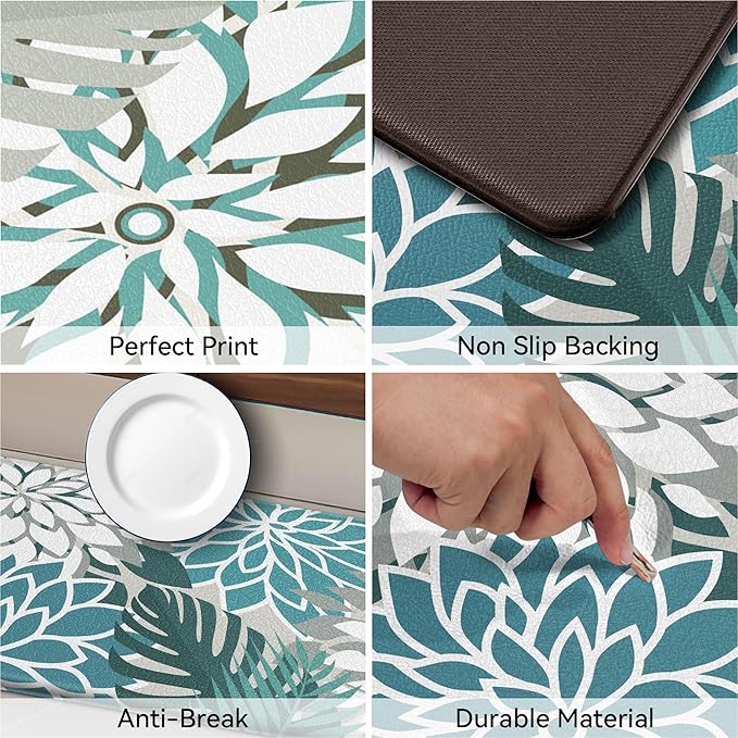 Arenarug Kitchen Mats for Floor 2PCS Cushioned Anti Fatigue Kitchen Mats Waterproof Non Slip Kitchen Mat Rug Set Comfort Foam Standing Mat for Sink, Laundry, Office, 24"x39"+24"x59", Teal