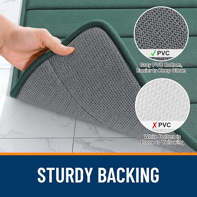 OLANLY Memory Foam Bath Mat 40x32, Super Soft Absorbent Bathroom Rugs, Quick Dry, Machine Washable Shower Floor Rugs, Bathmat Carpet, Bathroom Home Decor Accessories, Blackish Green