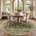 RELEANY Area Rugs Round 7ft Washable Non-Slip, Floral Vintage Distress Medallion Carpet for Living Room Bedroom Dining Room, Terracotta Burnt Orange Green