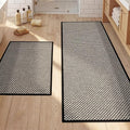 YIHOUSE Thin Bath Mat Black Bathroom Rugs Sets 2 Pieces, Non Slip Absorbent Mats Quick Dry, Woven Rugs Washable, Tapetes para Baño for Bathroom Toliet,Bathtub(17"x24"+17"x47")