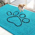 OLANLY Dog Door Mat for Muddy Paws 48x30, Paw Print Design, Absorbs Moisture and Dirt, Absorbent Non-Slip Washable Doormat, Quick Dry Chenille Mud Mat for Dogs, Entry Indoor Entryway Carpet, Aqua Blue