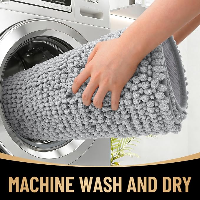 OLANLY Thick Bathroom Runner Rugs 70x24, Extra Soft Absorbent Chenille Bath Rugs, Rubber Backing, Machine Wash Dry, Long Bath Mats for Bathroom, Tub and Shower, Home Decor Accessories, Light Grey