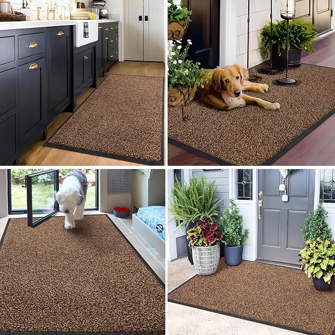 Mibao Front Door Mat Indoor Entrance, 72" x 24", Dirt Trapper Welcome Mat for Outdoor Indoor, Non-Slip Waterproof Doormat, Durable Machine Washable Low Profile Entry Rug for Back Door Outside,Brown