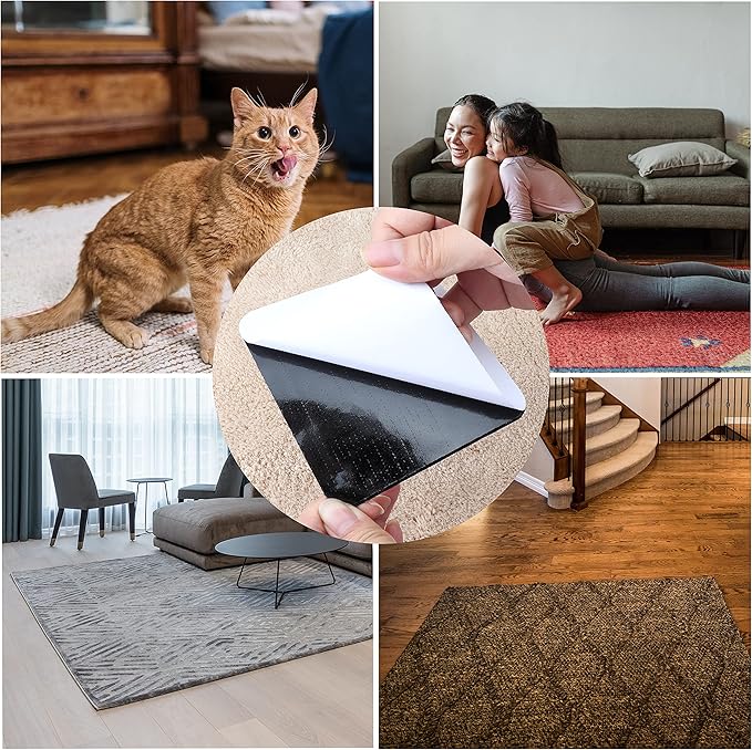 10pack Grippers for Rug, Non Slip Rug Pads Gripper for Hardwood Floors, Anti Slip Carpet Tape for Area Rugs, Anti Curling Rug Non Slip Tape to Keep Your Rug in Place