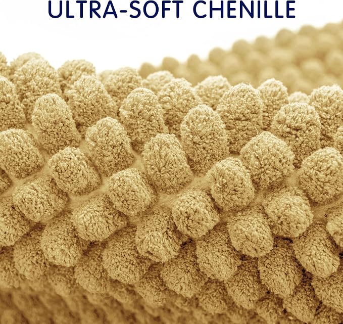 SUBRTEX Bathroom Rugs Chenille Bath Rug, Soft Short Plush Bath Mat, Water Absorbent Shower Mat, Quick Dry Machine Washable(Yellow, 24" x 60")