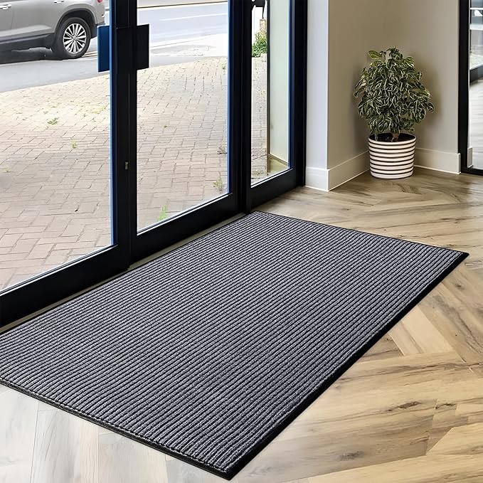MaxMat® Extra Large Commercial Floor Mat, 3 x 5 Feet Heavy Duty Made in USA Commercial Door Mat, Waterproof, Low-Profile, Easy to Clean, Rubber Backing Entry Mudroom Rug (Charcoal Grey)